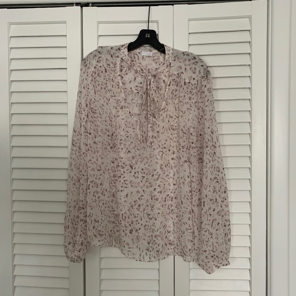 Ecru sheer leopard blouse